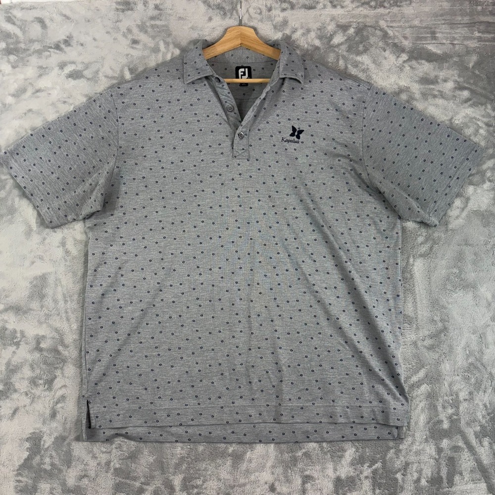 Footjoy Men's XL Kapalua Hawaii Gray Floral Print Performance Golf Polo